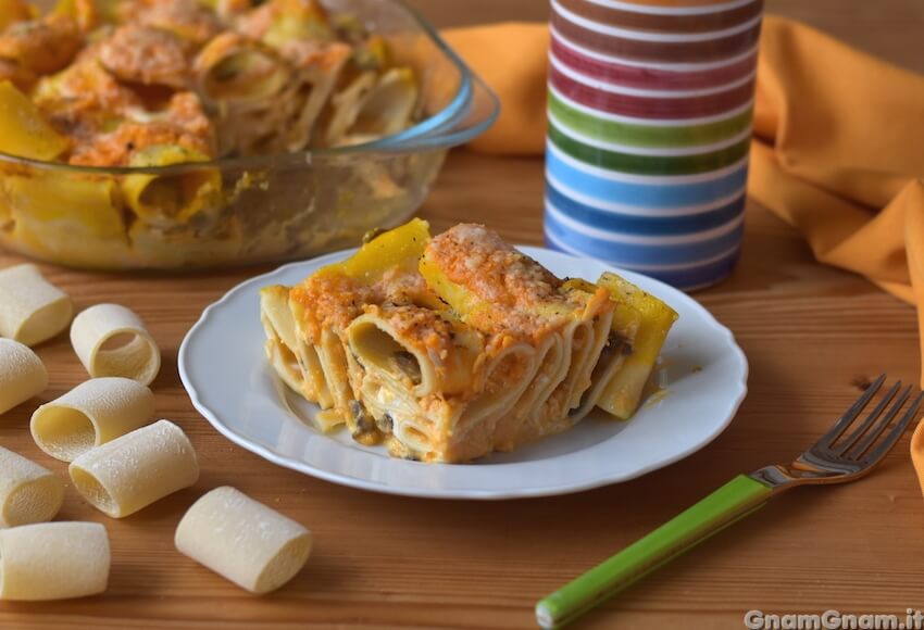 Pasta al forno zucca funghi e stracchino